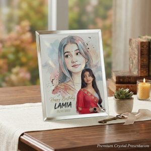 ক্রিস্টাল ফ্রেমে জন্ম দিনের ডিজাইন, 7" by 9"